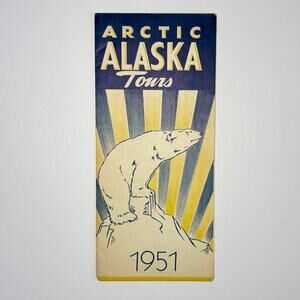 Vintage 1951 Arctic Alaska Tours Brochure Fairbanks Travel Agent Ephemera w/ Map